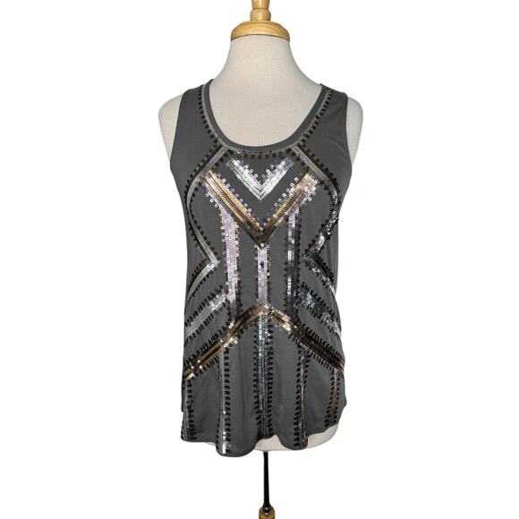GARNET HILL Art Deco Sequin Rayon Stretch Gray Tank Top Size Small Womens #32594 - Picture 1 of 9